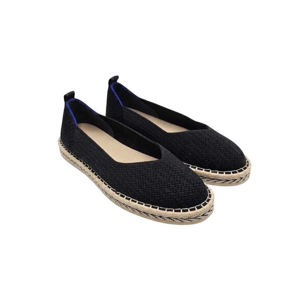 Rothys The‎ Boardwalk Espadrille Black Solid Knit Slip On Flats Womens Size 9